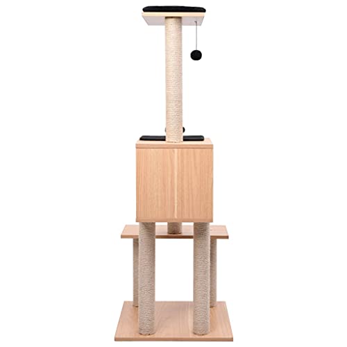 Higsose Innenbereich Aktivitätskratzbäum mit Sisal-Kratzmatte Schwarz 48x48x129 cm Holz&MDF&Plüsch Multifunktional Katzen-Spielplatz mit Plattformen Tätigkeitsbereich für Haustiere Stabil Basis von Higsose