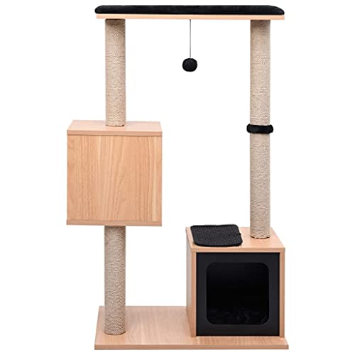 Higsose Innenbereich Aktivitätskratzbäum mit Sisal-Kratzmatte Schwarz 60x40x104 cm Multifunktional Katzen-Spielplatz mit Plattformen Tätigkeitsbereich für Haustiere Stabil Basis Holz&MDF&Plüsch von Higsose