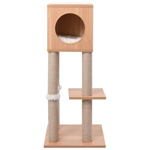 Higsose Innenbereich Aktivitätskratzbäum mit Sisal-Kratzmatte Weiß 40x40x90 cm Multifunktional Katzen-Spielplatz mit Plattformen Tätigkeitsbereich für Haustiere Stabil Basis Holz&MDF&Kunstfell von Higsose