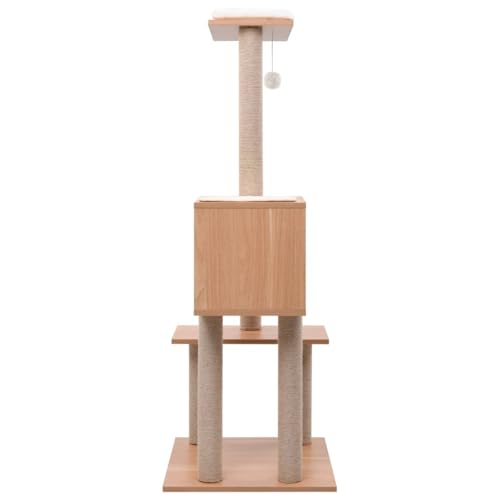 Higsose Innenbereich Aktivitätskratzbäum mit Sisal-Kratzmatte Weiß 48x48x129 cm Holz&MDF Multifunktional Katzen-Spielplatz mit Plattformen Tätigkeitsbereich für Haustiere Stabil Basis von Higsose