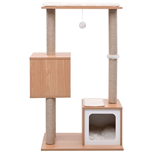 Higsose Innenbereich Aktivitätskratzbäum mit Sisal-Kratzmatte Weiß 60x40x104 cm Holz&MDF&Kunstfell Multifunktional Katzen-Spielplatz mit Plattformen Tätigkeitsbereich für Haustiere Stabil Basis von Higsose