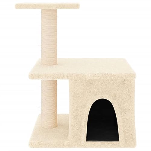 Higsose Innenbereich Aktivitätskratzbäum mit Sisal-Kratzsäulen 42x34,5x48 cm Holz&Plüsch Praktisches Katzen-Spielplatz Weicher Plüsch Tätigkeitsbereich für Haustiere für Krallenschärfen Creme von Higsose