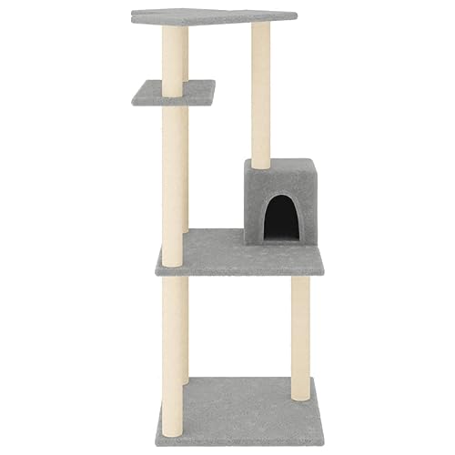 Higsose Innenbereich Aktivitätskratzbäum mit Sisal-Kratzsäulen 55x47,5x123 cm Holz&Plüsch Praktisches Katzen-Spielplatz Weicher Plüsch Tätigkeitsbereich für Haustiere für Krallenschärfen Hellgrau von Higsose