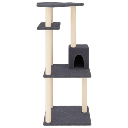 Higsose Innenbereich Aktivitätskratzbäum mit Sisal-Kratzsäulen 55x47,5x123 cm Holz&Plüsch Praktisches Katzen-Spielplatz Weicher Plüsch Tätigkeitsbereich für Haustiere für Krallenschärfen Dunkelgrau von Higsose