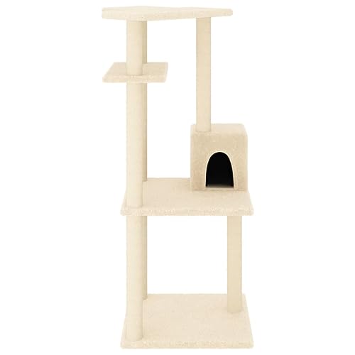 Higsose Innenbereich Aktivitätskratzbäum mit Sisal-Kratzsäulen 55x47,5x123 cm Holz&Plüsch Praktisches Katzen-Spielplatz Weicher Plüsch Tätigkeitsbereich für Haustiere für Krallenschärfen Creme von Higsose