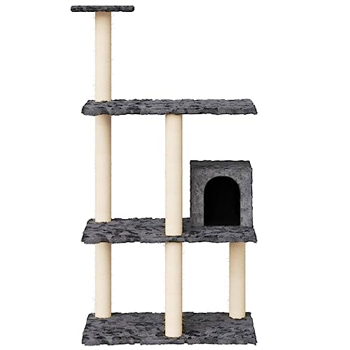 Higsose Innenbereich Aktivitätskratzbäum mit Sisal-Kratzsäulen 61x35x119 cm Katzen-Spielplatz mit Plattformen Tätigkeitsbereich für Haustiere Kratzen Klettern Ausruhen Dunkelgrau Holz&Plüsch von Higsose