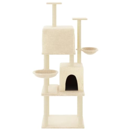 Higsose Innenbereich Aktivitätskratzbäum mit Sisal-Kratzsäulen Creme 103,5x90x180 cm Holz&Plüsch Praktisches Katzen-Spielplatz mit Plattformen Tätigkeitsbereich für Haustiere Krallenschärfen von Higsose