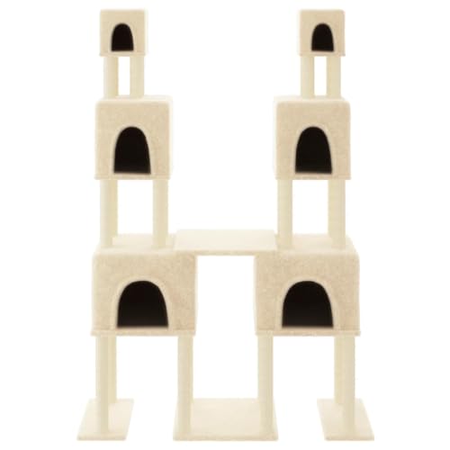 Higsose Innenbereich Aktivitätskratzbäum mit Sisal-Kratzsäulen Creme 136x47,5x199 cm Holz&Plüsch Katzen-Spielplatz mit Plattformen Tätigkeitsbereich für Haustiere Weicher Plüsch Entspannen von Higsose