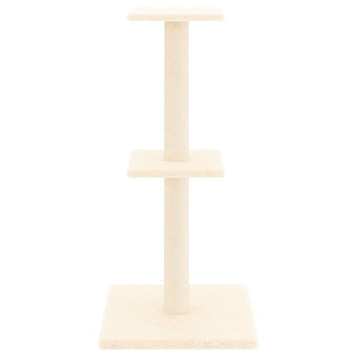 Higsose Innenbereich Aktivitätskratzbäum mit Sisal-Kratzsäulen Creme 34,5x34,5x73 cm Holz&Plüsch Praktisches Katzen-Spielplatz mit Plattformen Tätigkeitsbereich für Haustiere Krallenschärfen von Higsose