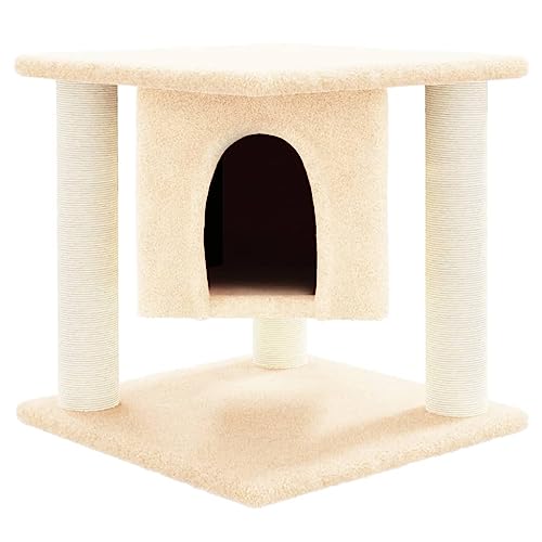 Higsose Innenbereich Aktivitätskratzbäum mit Sisal-Kratzsäulen Creme 35x35x37 cm Holz Alles-in-einem-Katzenturm mit Häusern und Plattformen Katzen-Spielplatz Tätigkeitsbereich für Haustiere von Higsose