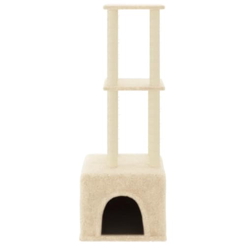 Higsose Innenbereich Aktivitätskratzbäum mit Sisal-Kratzsäulen Creme 47,5x47,5x133,5 cm Holz&Plüsch Katzen-Spielplatz mit Plattformen Tätigkeitsbereich für Haustiere Weicher Plüsch Entspannen von Higsose