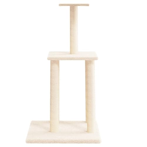 Higsose Innenbereich Aktivitätskratzbäum mit Sisal-Kratzsäulen Creme 47,5x47,5x85,5 cm Holz&Plüsch Klassische Katzen-Spielplatz mit Plattformen Tätigkeitsbereich für Haustiere Katzen Entspannen von Higsose