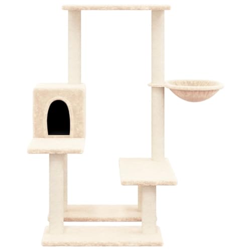 Higsose Innenbereich Aktivitätskratzbäum mit Sisal-Kratzsäulen Creme 47,5x60x94,5 cm Katzen-Spielplatz mit Häusern Plattformen Alles-in-einem-Katzenturm Tätigkeitsbereich Haustiere Holz&Plüsch von Higsose