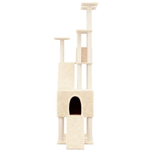 Higsose Innenbereich Aktivitätskratzbäum mit Sisal-Kratzsäulen Creme 47,5x94x190 cm Holz Alles-in-einem-Katzenturm mit Häusern und Plattformen Katzen-Spielplatz Tätigkeitsbereich für Haustiere von Higsose