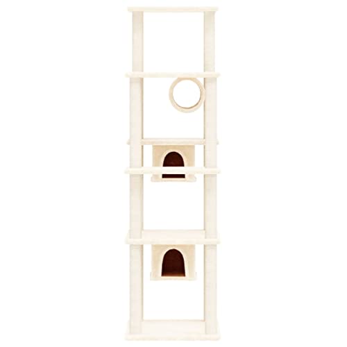 Higsose Innenbereich Aktivitätskratzbäum mit Sisal-Kratzsäulen Creme 47x74x169 cm Holz Alles-in-einem-Katzenturm mit Häusern Plüsch Katzen-Spielplatz Plattformen Tätigkeitsbereich für Haustiere von Higsose