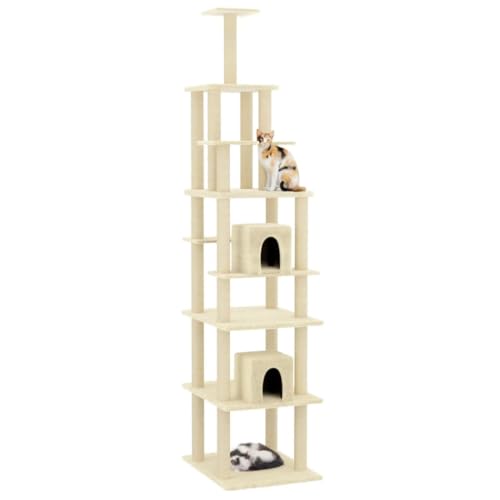 Higsose Innenbereich Aktivitätskratzbäum mit Sisal-Kratzsäulen Creme 48x60x216 cm Holz&Plüsch Tätigkeitsbereich Haustiere mit Ruheplattformen Katzen-Spielplatz Multifunktional Katzen Klettern von Higsose