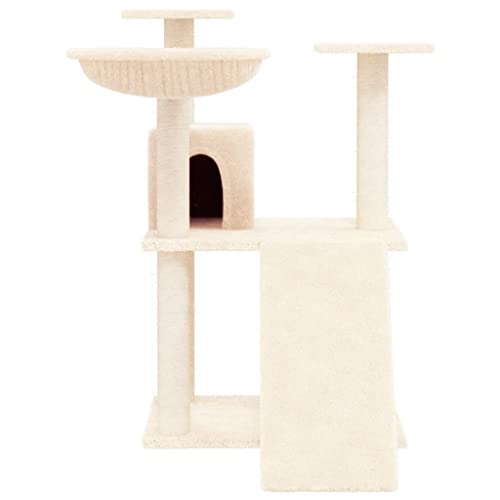 Higsose Innenbereich Aktivitätskratzbäum mit Sisal-Kratzsäulen Creme 48x67x83 cm Holz Alles-in-einem-Katzenturm mit Häusern und Plattformen Katzen-Spielplatz Tätigkeitsbereich für Haustiere von Higsose