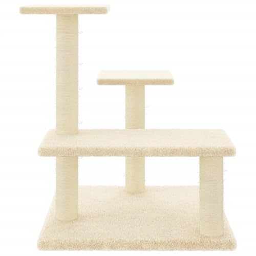 Higsose Innenbereich Aktivitätskratzbäum mit Sisal-Kratzsäulen Creme 53,5x53,5x61 cm Katzen-Spielplatz mit Plattformen Tätigkeitsbereich für Haustiere Weicher Plüsch Entspannen Holz&Plüsch von Higsose