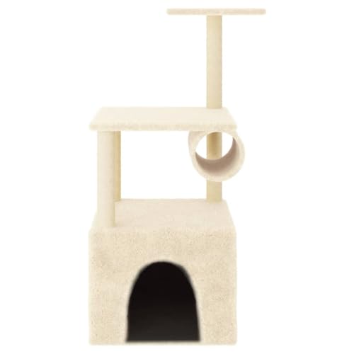 Higsose Innenbereich Aktivitätskratzbäum mit Sisal-Kratzsäulen Creme 60,5x60x109,5 cm Praktisches Katzen-Spielplatz mit Plattformen Tätigkeitsbereich für Haustiere Entspannen Holz&Plüsch von Higsose