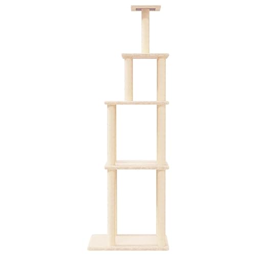 Higsose Innenbereich Aktivitätskratzbäum mit Sisal-Kratzsäulen Creme 60x47,5x183 cm Holz&Plüsch Klassische Katzen-Spielplatz mit Plattformen Tätigkeitsbereich für Haustiere Katzen Entspannen von Higsose