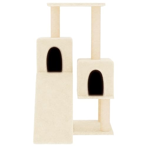 Higsose Innenbereich Aktivitätskratzbäum mit Sisal-Kratzsäulen Creme 61x55x82 cm Holz&Plüsch Praktisches Katzen-Spielplatz Weicher Plüsch Tätigkeitsbereich für Haustiere für Krallenschärfen von Higsose