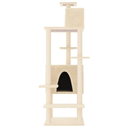 Higsose Innenbereich Aktivitätskratzbäum mit Sisal-Kratzsäulen Creme 66,5x60x154 cm Katzen-Spielplatz mit Plattformen Tätigkeitsbereich für Haustiere Kratzen Klettern Alles-in-einem-Kratzbaum von Higsose