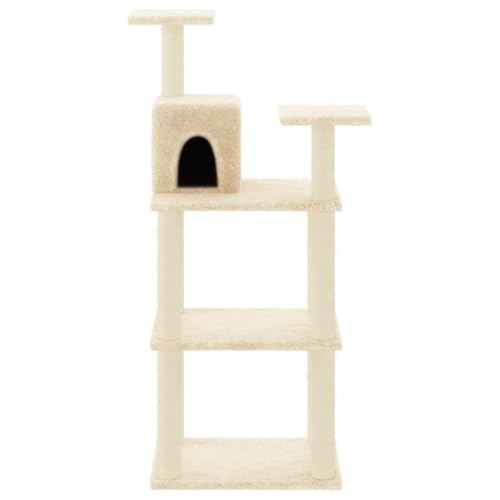 Higsose Innenbereich Aktivitätskratzbäum mit Sisal-Kratzsäulen Creme 66x41x119 cm Holz&Plüsch Katzen-Spielplatz für Kratzen, Klettern, Verstecken und Ausruhen Tätigkeitsbereich für Haustiere von Higsose