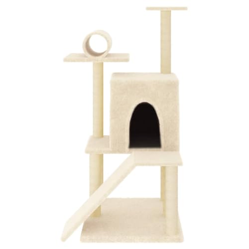 Higsose Innenbereich Aktivitätskratzbäum mit Sisal-Kratzsäulen Creme 67x67x110,5 cm Praktisches Katzen-Spielplatz mit Plattformen Tätigkeitsbereich für Haustiere Entspannen Holz&Plüsch von Higsose