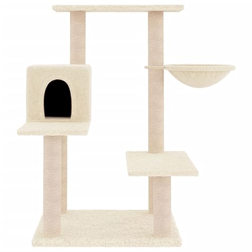 Higsose Innenbereich Aktivitätskratzbäum mit Sisal-Kratzsäulen Creme 72,5x59,5x82,5 cm Katzen-Spielplatz mit Plattformen Tätigkeitsbereich für Haustiere Weicher Plüsch Entspannen Holz&Plüsch von Higsose