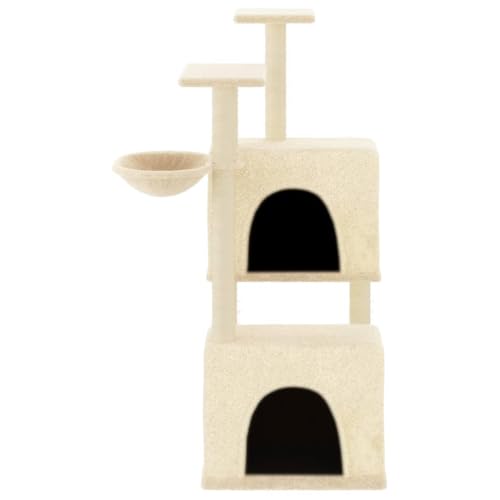 Higsose Innenbereich Aktivitätskratzbäum mit Sisal-Kratzsäulen Creme 73,5x69x122 cm Holz&Plüsch Praktisches Katzen-Spielplatz mit Plattformen Tätigkeitsbereich für Haustiere Entspannen von Higsose