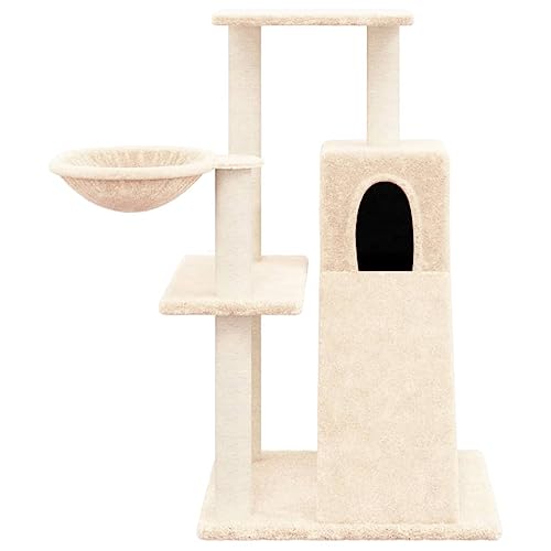 Higsose Innenbereich Aktivitätskratzbäum mit Sisal-Kratzsäulen Creme 73x49x82 cm Holz Alles-in-einem-Katzenturm mit Häusern Plüsch Katzen-Spielplatz Plattformen Tätigkeitsbereich für Haustiere von Higsose