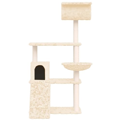 Higsose Innenbereich Aktivitätskratzbäum mit Sisal-Kratzsäulen Creme 76,5x70x131 cm Holz&Plüsch Langlebig Tätigkeitsbereich für Haustiere mit Ruheplattformen Katzen-Spielplatz Multifunktional von Higsose