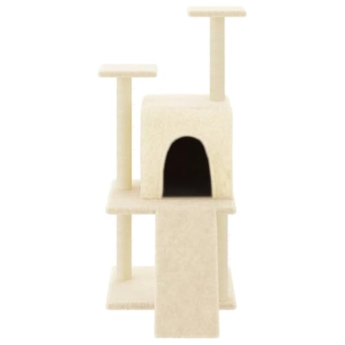 Higsose Innenbereich Aktivitätskratzbäum mit Sisal-Kratzsäulen Creme 78,5x60x110 cm Praktisches Katzen-Spielplatz mit Plattformen Tätigkeitsbereich für Haustiere Krallenschärfen Holz&Plüsch von Higsose