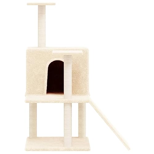 Higsose Innenbereich Aktivitätskratzbäum mit Sisal-Kratzsäulen Creme 78x47x109 cm Holz Alles-in-einem-Katzenturm mit Häusern Plüsch Katzen-Spielplatz Plattformen Tätigkeitsbereich für Haustiere von Higsose