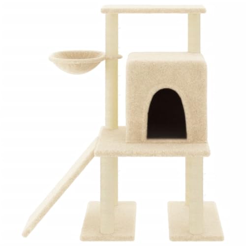 Higsose Innenbereich Aktivitätskratzbäum mit Sisal-Kratzsäulen Creme 84,5x54x96,5 cm Holz&Plüsch Katzen-Spielplatz mit Plattformen Tätigkeitsbereich für Haustiere Weicher Plüsch Entspannen von Higsose