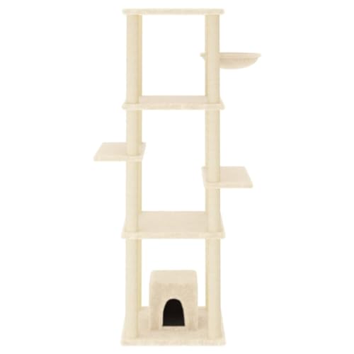 Higsose Innenbereich Aktivitätskratzbäum mit Sisal-Kratzsäulen Creme 84x66x154 cm Holz&Plüsch Praktisches Katzen-Spielplatz mit Plattformen Tätigkeitsbereich für Haustiere Entspannen von Higsose