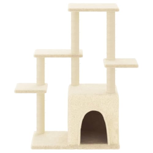 Higsose Innenbereich Aktivitätskratzbäum mit Sisal-Kratzsäulen Creme 86x54x97,5 cm Holz&Plüsch Praktisches Katzen-Spielplatz mit Plattformen Tätigkeitsbereich für Haustiere Entspannen von Higsose