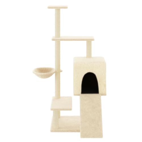 Higsose Innenbereich Aktivitätskratzbäum mit Sisal-Kratzsäulen Creme 91x85x130,5 cm Praktisches Katzen-Spielplatz mit Plattformen Tätigkeitsbereich für Haustiere Krallenschärfen Holz&Plüsch von Higsose