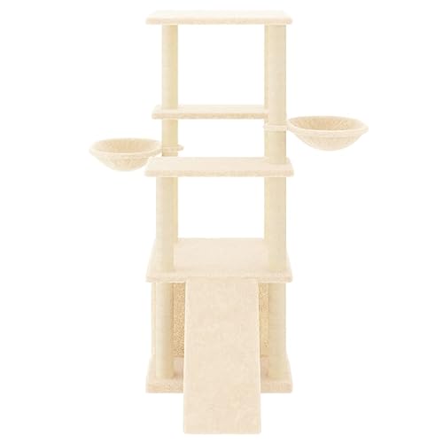 Higsose Innenbereich Aktivitätskratzbäum mit Sisal-Kratzsäulen Creme 95x47,5x133 cm Katzen-Spielplatz mit Plattformen Tätigkeitsbereich für Haustiere Kratzen Klettern Alles-in-einem-Kratzbaum von Higsose