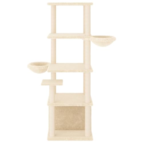 Higsose Innenbereich Aktivitätskratzbäum mit Sisal-Kratzsäulen Creme 97x74,5x147 cm Holz&Plüsch Praktisches Katzen-Spielplatz Weicher Plüsch Tätigkeitsbereich für Haustiere für Krallenschärfen von Higsose