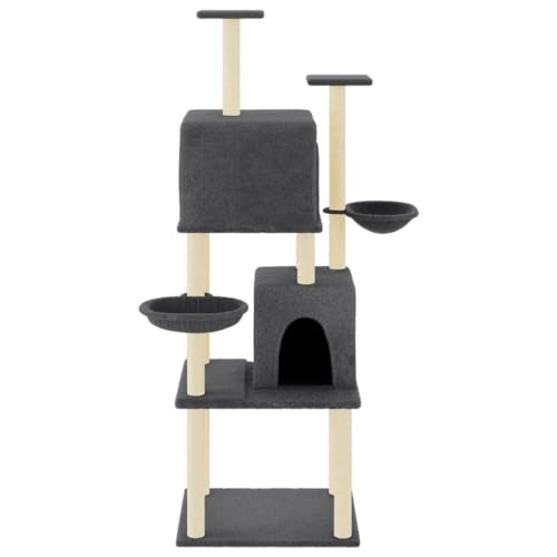 Higsose Innenbereich Aktivitätskratzbäum mit Sisal-Kratzsäulen Dunkelgrau 103,5x90x180 cm Holz&Plüsch Praktisches Katzen-Spielplatz mit Plattformen Tätigkeitsbereich für Haustiere Krallenschärfen von Higsose