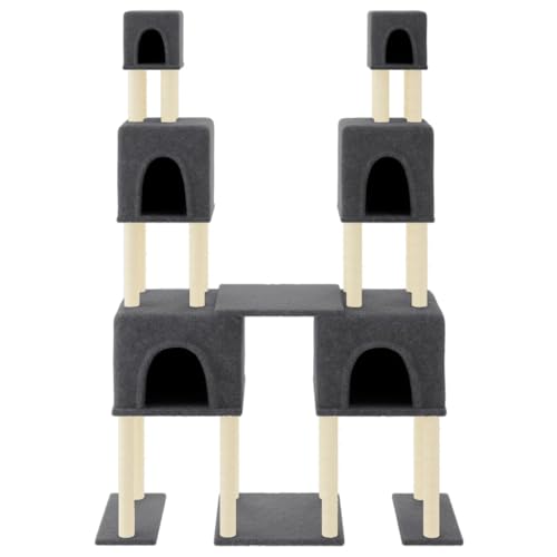 Higsose Innenbereich Aktivitätskratzbäum mit Sisal-Kratzsäulen Dunkelgrau 136x47,5x199 cm Holz&Plüsch Katzen-Spielplatz mit Plattformen Tätigkeitsbereich für Haustiere Weicher Plüsch Entspannen von Higsose