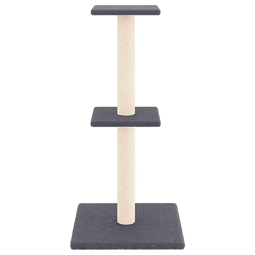 Higsose Innenbereich Aktivitätskratzbäum mit Sisal-Kratzsäulen Dunkelgrau 34,5x34,5x73 cm Holz&Plüsch Praktisches Katzen-Spielplatz mit Plattformen Tätigkeitsbereich für Haustiere Krallenschärfen von Higsose