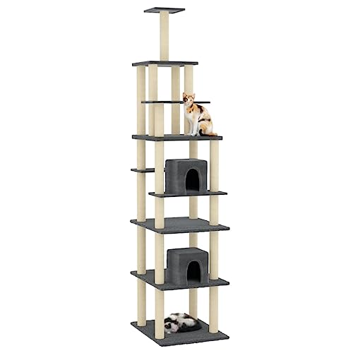 Higsose Innenbereich Aktivitätskratzbäum mit Sisal-Kratzsäulen Dunkelgrau 48x60x216 cm Holz&Plüsch Tätigkeitsbereich Haustiere mit Ruheplattformen Katzen-Spielplatz Multifunktional Katzen Klettern von Higsose