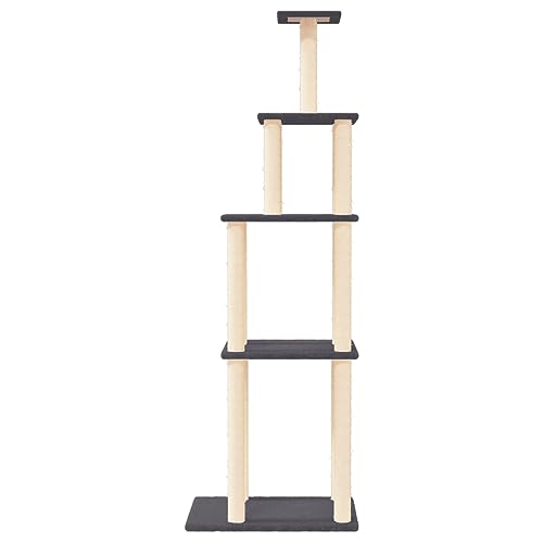 Higsose Innenbereich Aktivitätskratzbäum mit Sisal-Kratzsäulen Dunkelgrau 60x47,5x183 cm Holz&Plüsch Klassische Katzen-Spielplatz mit Plattformen Tätigkeitsbereich für Haustiere Katzen Entspannen von Higsose