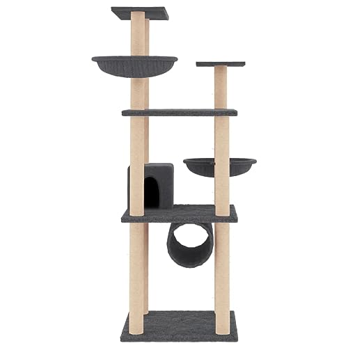 Higsose Innenbereich Aktivitätskratzbäum mit Sisal-Kratzsäulen Dunkelgrau 72,5x96,5x141 cm Klassische Katzen-Spielplatz mit Plattformen Tätigkeitsbereich für Haustiere Katzen Entspannen Holz&Plüsch von Higsose