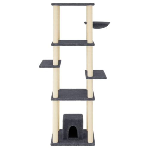 Higsose Innenbereich Aktivitätskratzbäum mit Sisal-Kratzsäulen Dunkelgrau 84x66x154 cm Praktisches Katzen-Spielplatz mit Plattformen Tätigkeitsbereich für Haustiere Entspannen Holz&Plüsch von Higsose