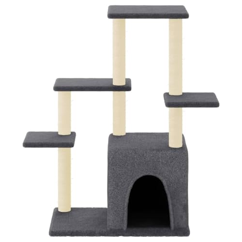 Higsose Innenbereich Aktivitätskratzbäum mit Sisal-Kratzsäulen Dunkelgrau 86x54x97,5 cm Holz&Plüsch Praktisches Katzen-Spielplatz mit Plattformen Tätigkeitsbereich für Haustiere Entspannen von Higsose