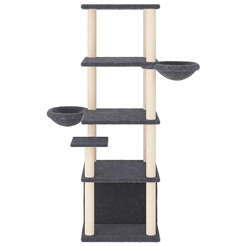 Higsose Innenbereich Aktivitätskratzbäum mit Sisal-Kratzsäulen Dunkelgrau 97x74,5x147 cm Holz&Plüsch Praktisches Katzen-Spielplatz Weicher Plüsch Tätigkeitsbereich für Haustiere für Krallenschärfen von Higsose