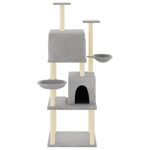 Higsose Innenbereich Aktivitätskratzbäum mit Sisal-Kratzsäulen Hellgrau 103,5x90x180 cm Holz&Plüsch Praktisches Katzen-Spielplatz mit Plattformen Tätigkeitsbereich für Haustiere Krallenschärfen von Higsose